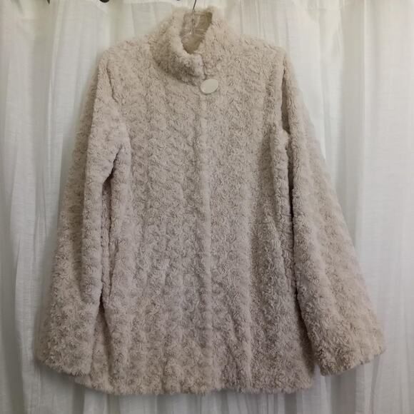 Dennis Brasso Faux Fur Coat Rosette Pattern XS Creamy Tan Gold Satin Pockets - Picture 14 of 14